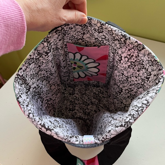 Upcycled, One Of A Kind Vibrant Floral Fabric & Denim Patchwork Bag - Picture 10 of 16